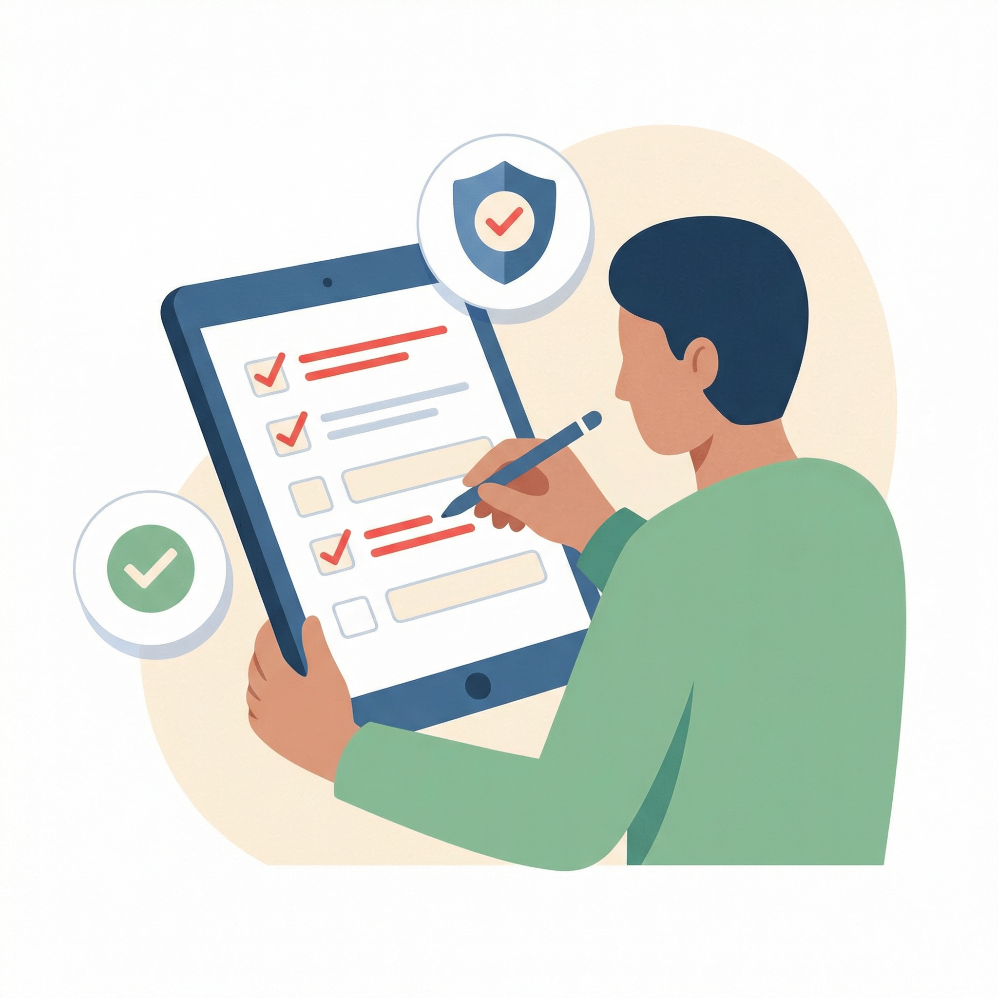 Person filling out a verification form on a tablet